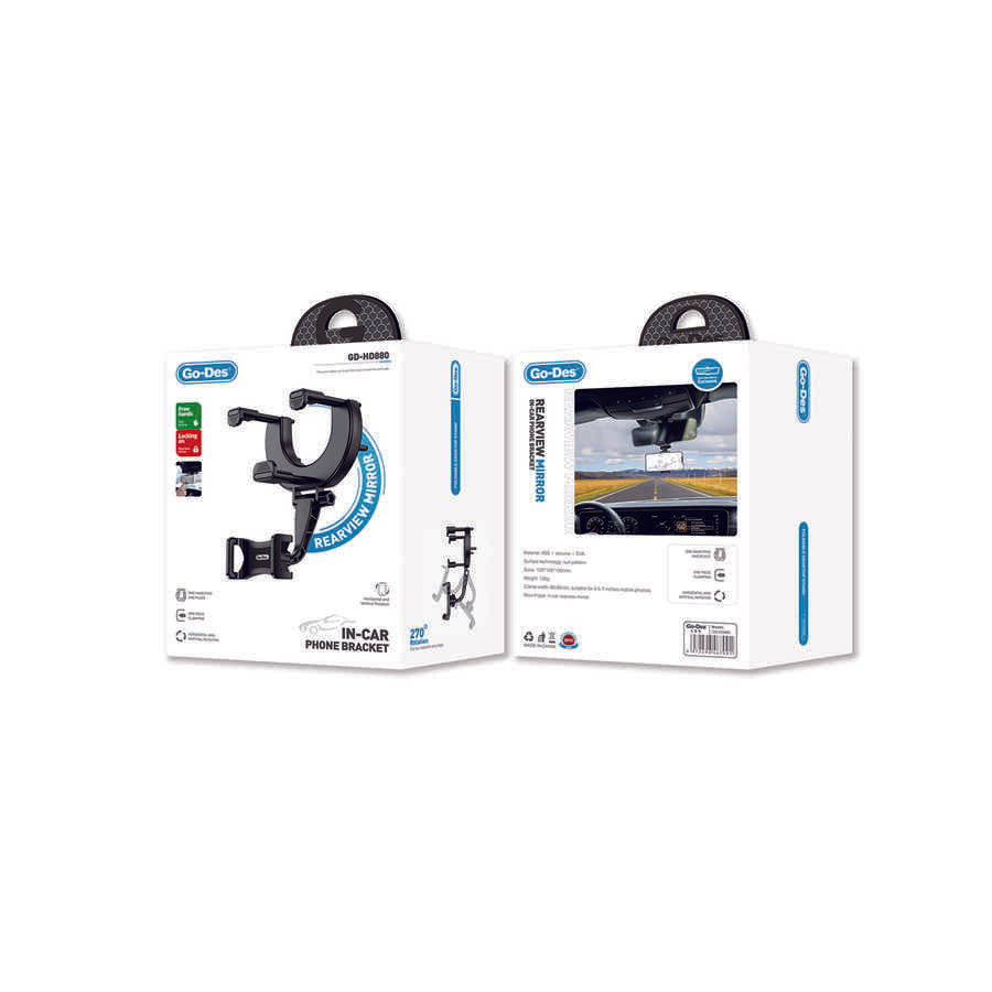 Go-Des GD-HD880 Araç İçi Dikiz Aynası 360 Oynar Başlıklı Telefon Tutucu - 2 Go-Des GD-HD880 Araç İçi Dikiz Aynası 360 Oynar Başlıklı Telefon Tutucu - 2